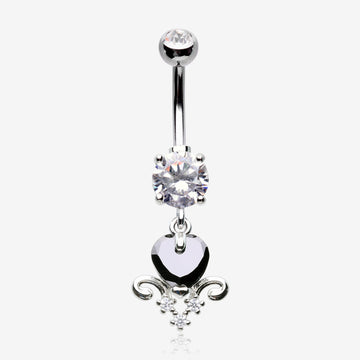 Black Heart Elegance Sparkle Belly Button Ring-Clear Gem/Black